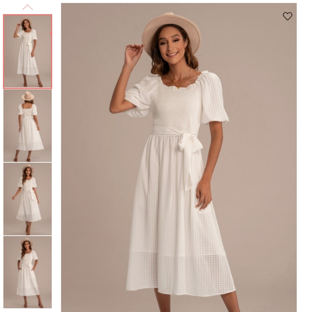 White short puff sleeve midi dress